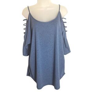 Venus Top Cold Shoulder Blue Strapped Arms Scoop Neck Large Womens